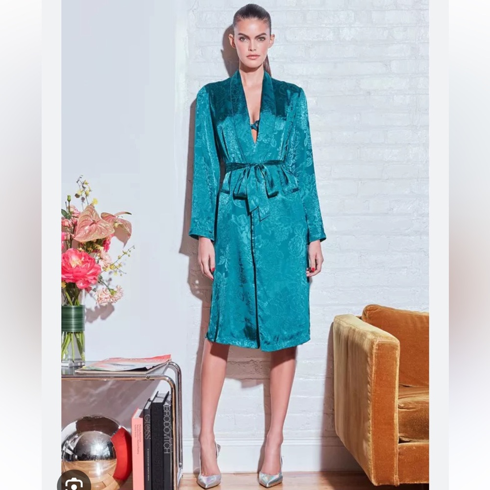 NWT FLEUR DU MAL Jacquard Robe in Deep Teal in size S/M